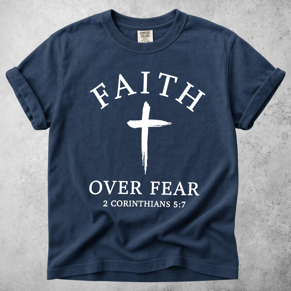 Printify T-Shirt Navy / S FAITH OVER FEAR - T-Shirt