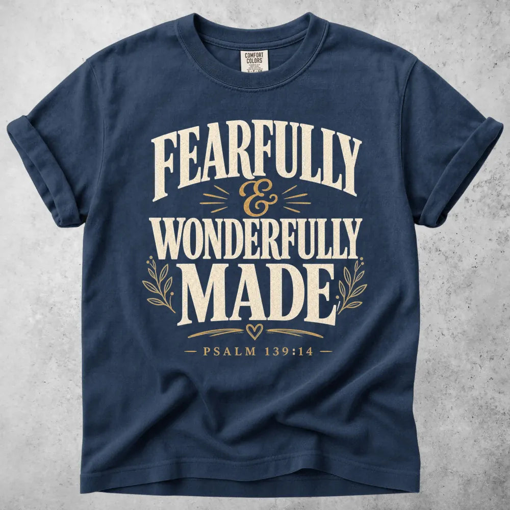 Printify T-Shirt Navy / S Fearfully and Wonderfully T-Shirt