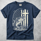 Printify T-Shirt Navy / S Fishing Cross T-Shirt
