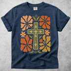Printify T-Shirt Navy / S Floral Cross T-Shirt