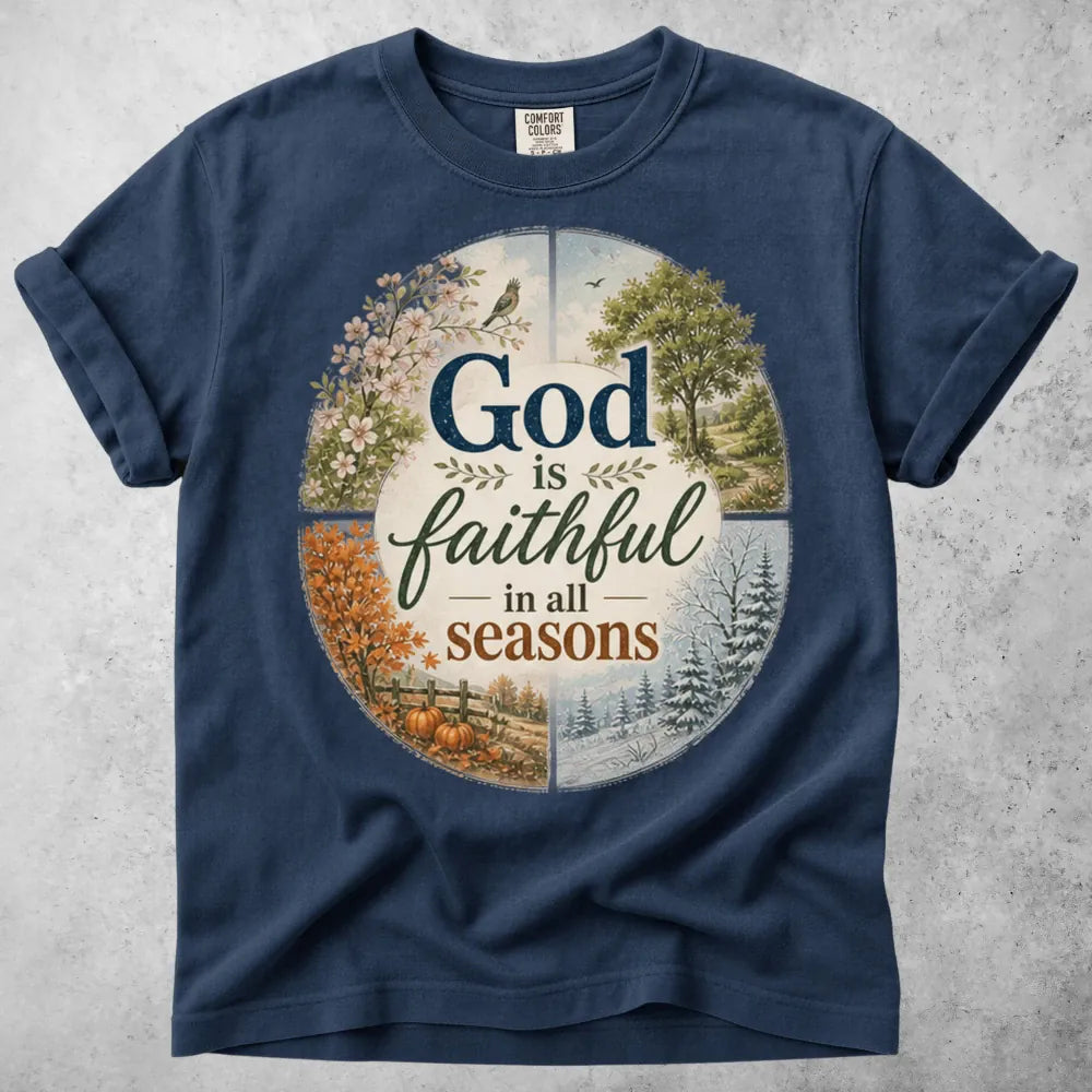 Printify T-Shirt Navy / S God Is Faithful in All Seasons T-Shirt