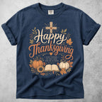 Printify T-Shirt Navy / S happy thanksgiving give thanks to the lord T-Shirt