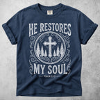 Printify T-Shirt Navy / S He Restores My Soul