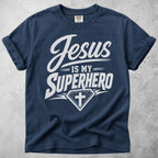 Printify T-Shirt Navy / S Jesus Is My Superhero T-Shirt