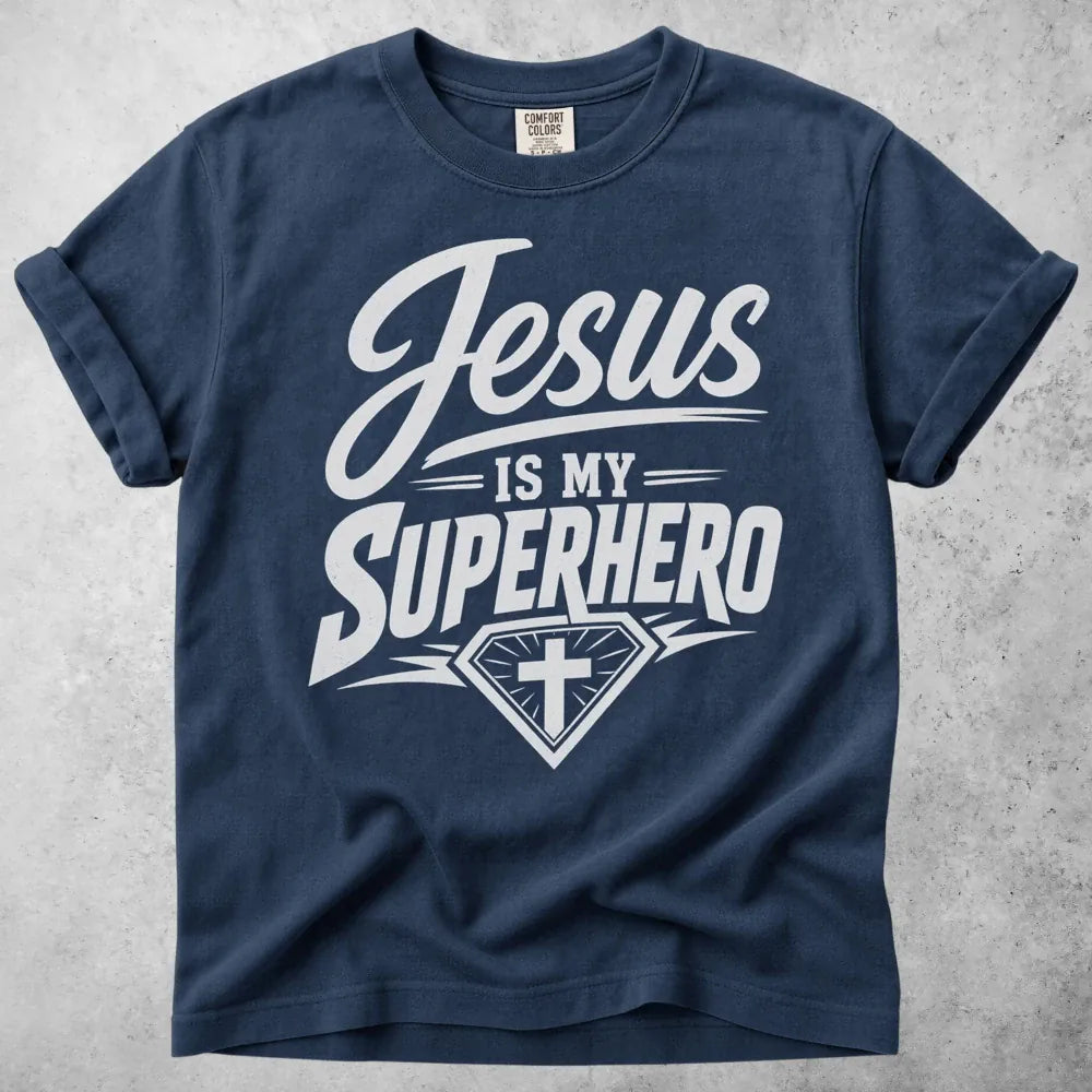 Printify T-Shirt Navy / S Jesus Is My Superhero T-Shirt