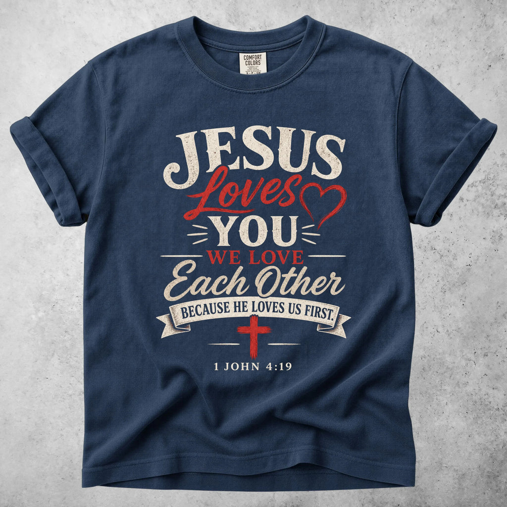Printify T-Shirt Navy / S Jesus Loves You - T-Shirt