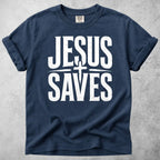 Printify T-Shirt Navy / S Jesus Saves T-Shirt