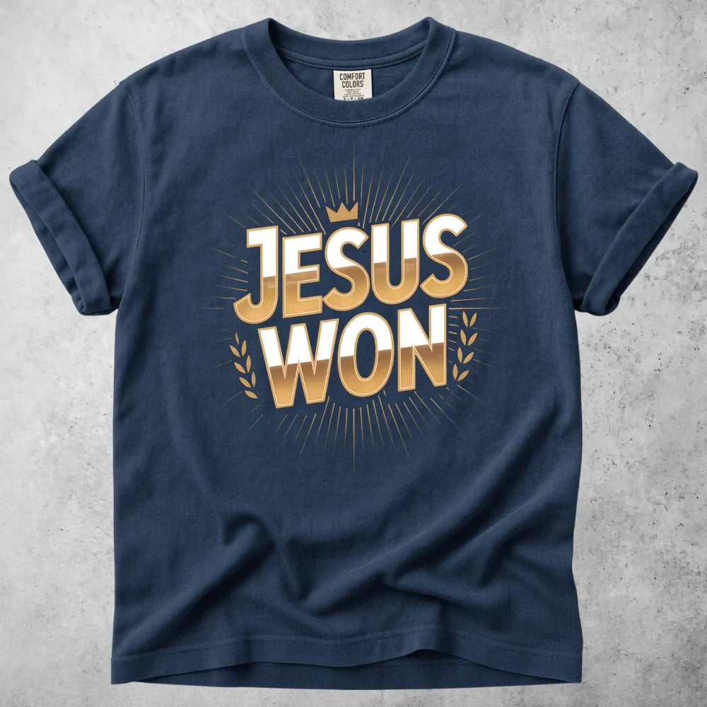 Printify T-Shirt Navy / S Jesus Won T-Shirt