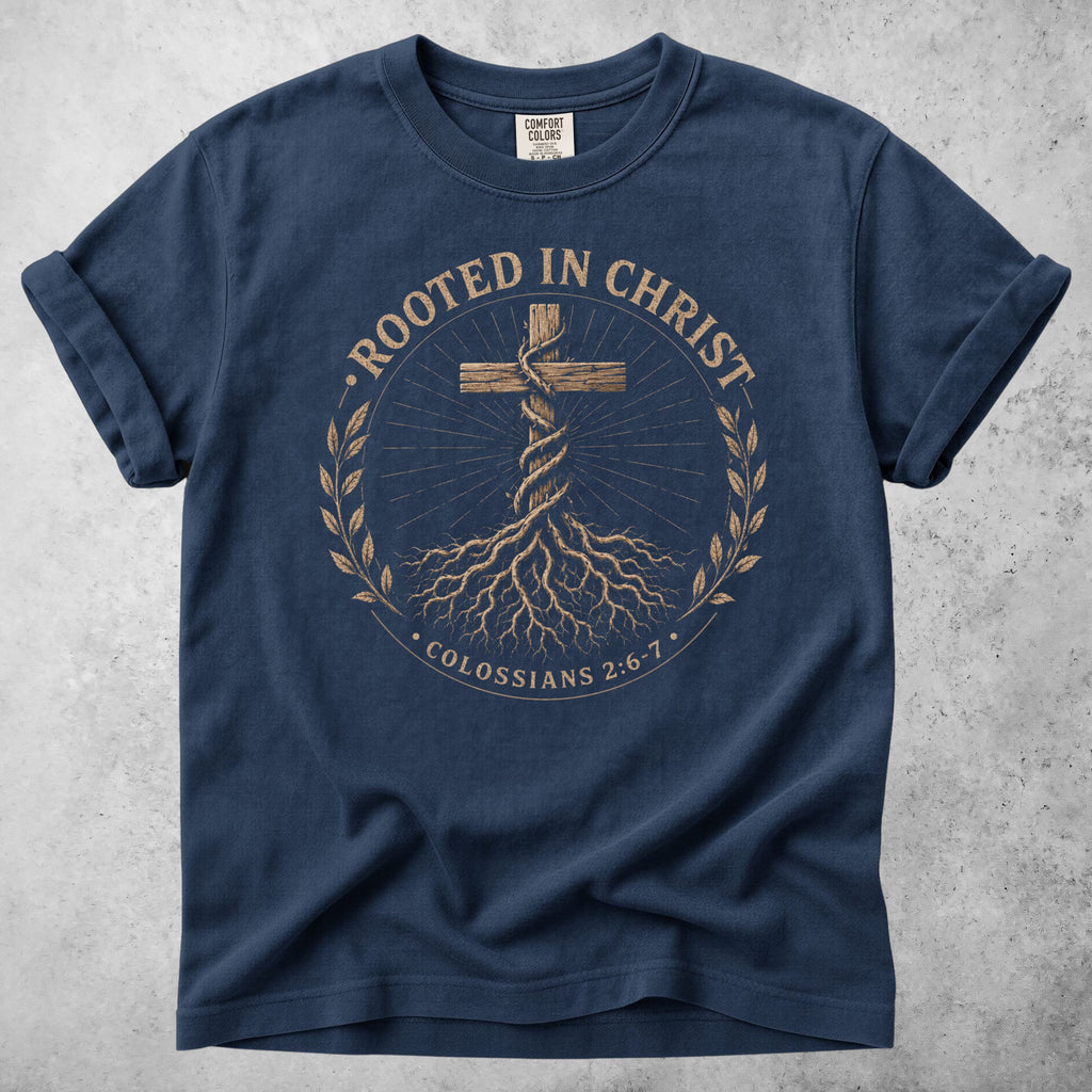 Printify T-Shirt Navy / S Rooted in Christ T-Shirt