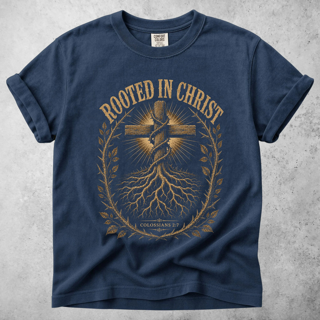 Printify T-Shirt Navy / S ROOTED IN CHRIST - T-Shirt