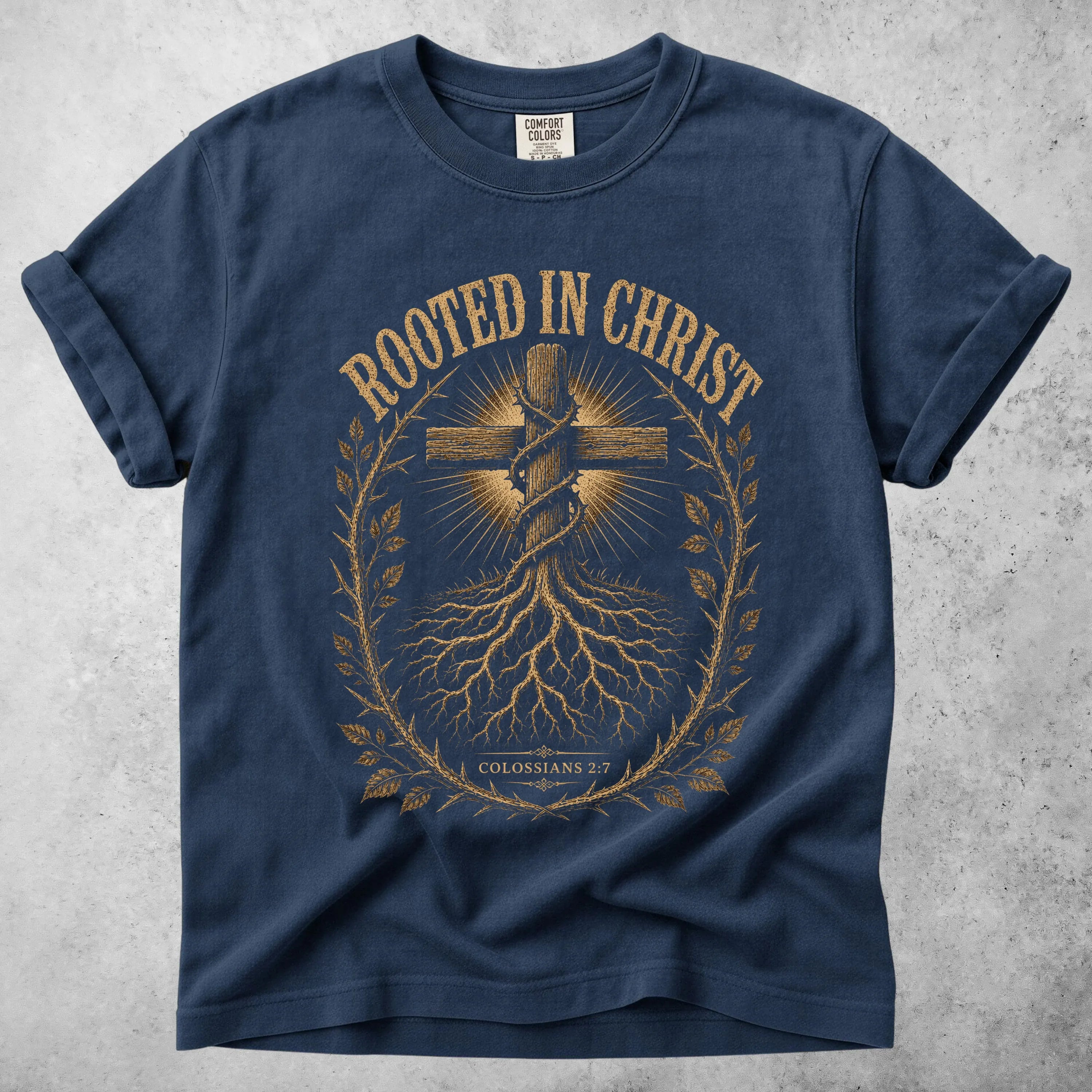 Printify T-Shirt Navy / S ROOTED IN CHRIST - T-Shirt