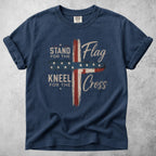 Printify T-Shirt Navy / S STAND FOR THE Flag KNEEL FOR THE Cross - T-Shirt