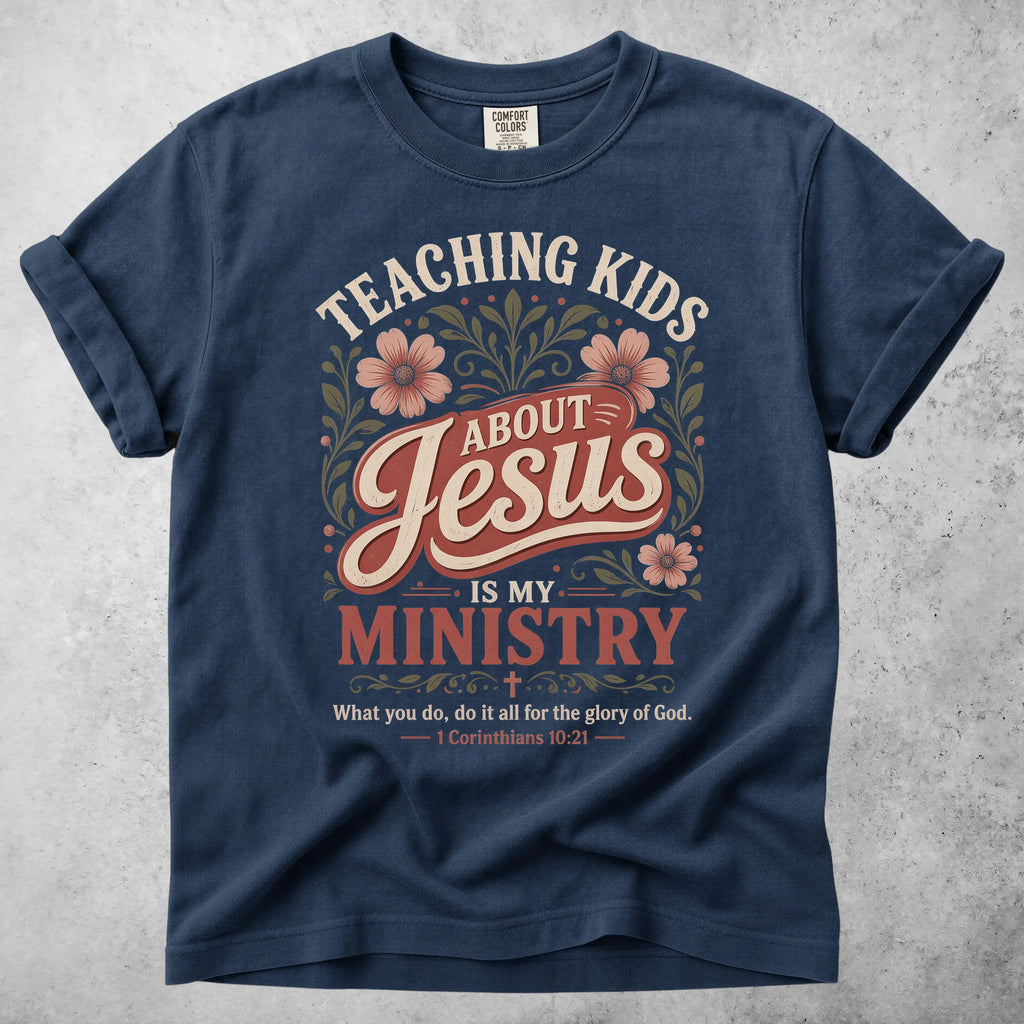 Printify T-Shirt Navy / S TEACHING KIDS ABOUT Jesus -Shirt