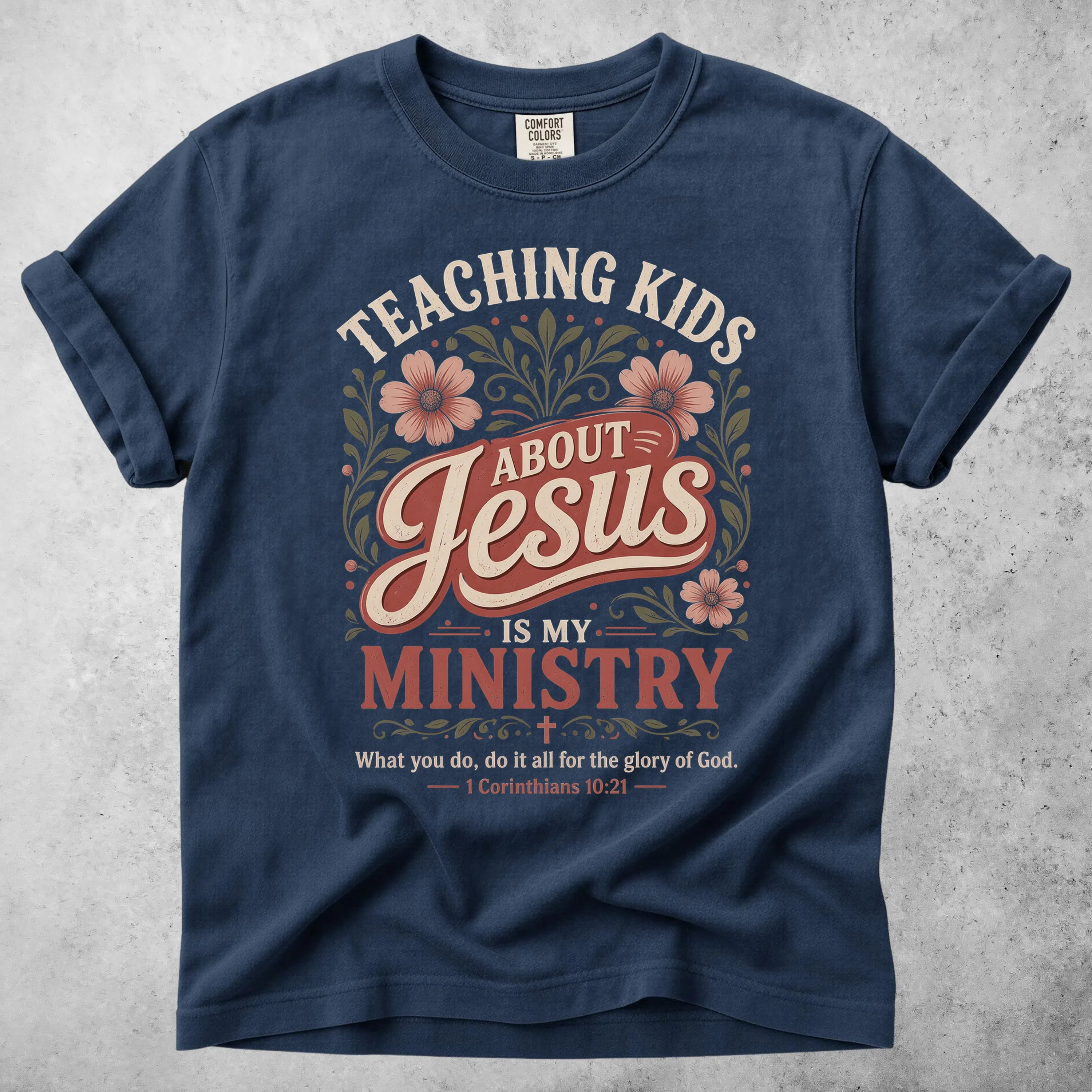Printify T-Shirt Navy / S TEACHING KIDS ABOUT Jesus -Shirt