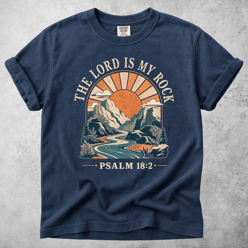 Printify T-Shirt Navy / S THE LORD IS MY ROCK - T-Shirt