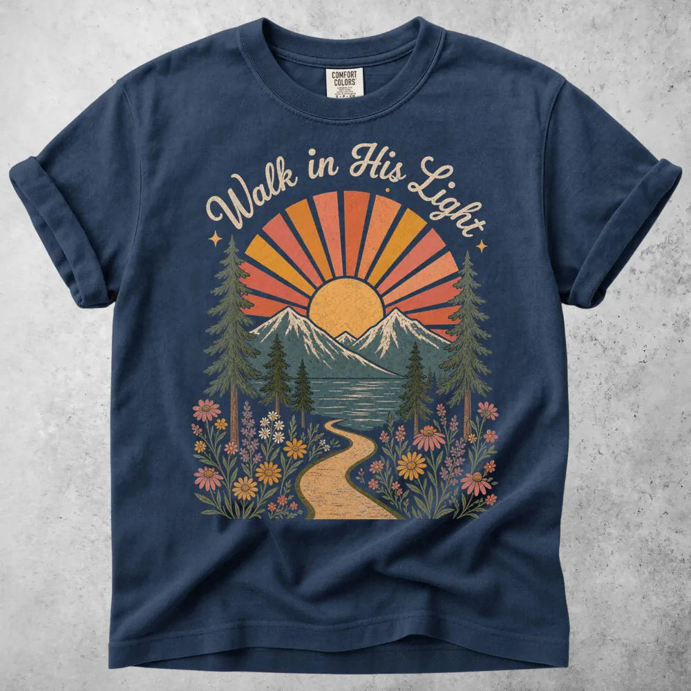 Printify T-Shirt Navy / S Walk in His Light T-Shirt