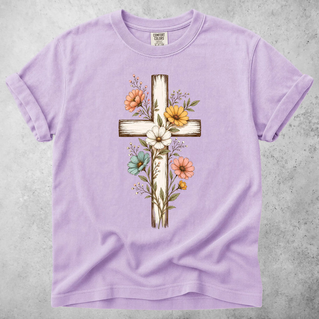 Printify T-Shirt Orchid / S Flower Cross T-Shirt