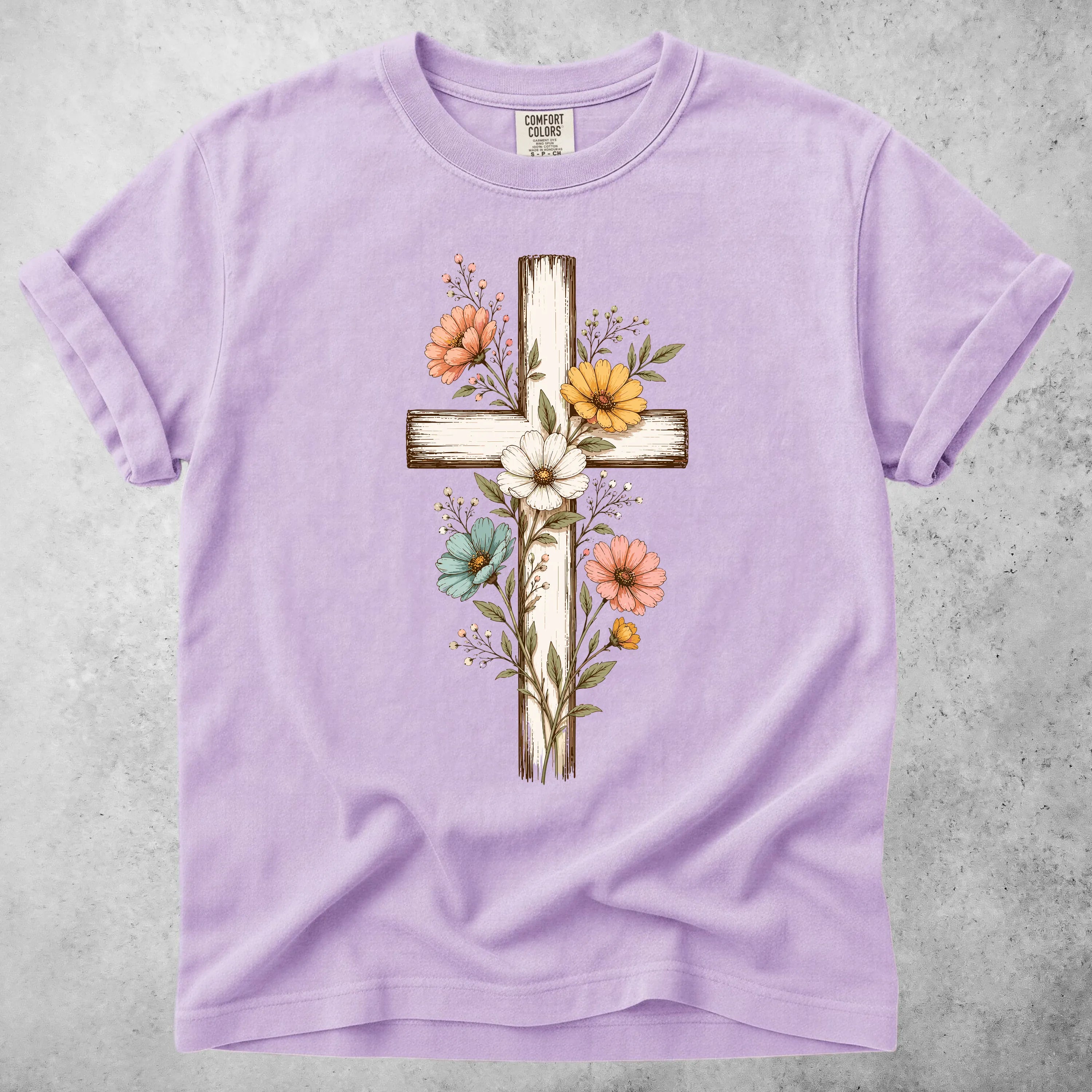 Printify T-Shirt Orchid / S Flower Cross T-Shirt