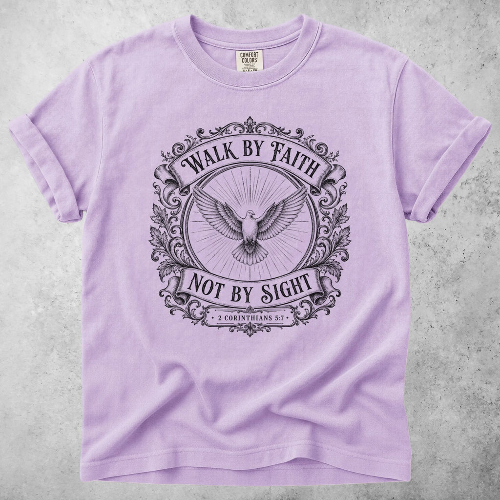 Printify T-Shirt Orchid / S Walk by Faith Not by Sight – 2 Corinthians 5:7 T-Shirt