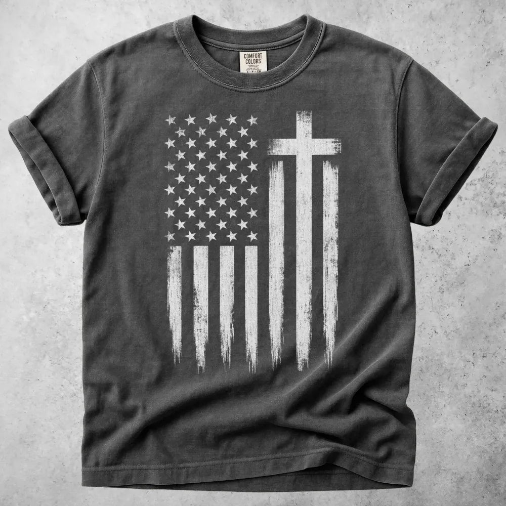 Printify T-Shirt Pepper / S American Flag Cross T-Shirt