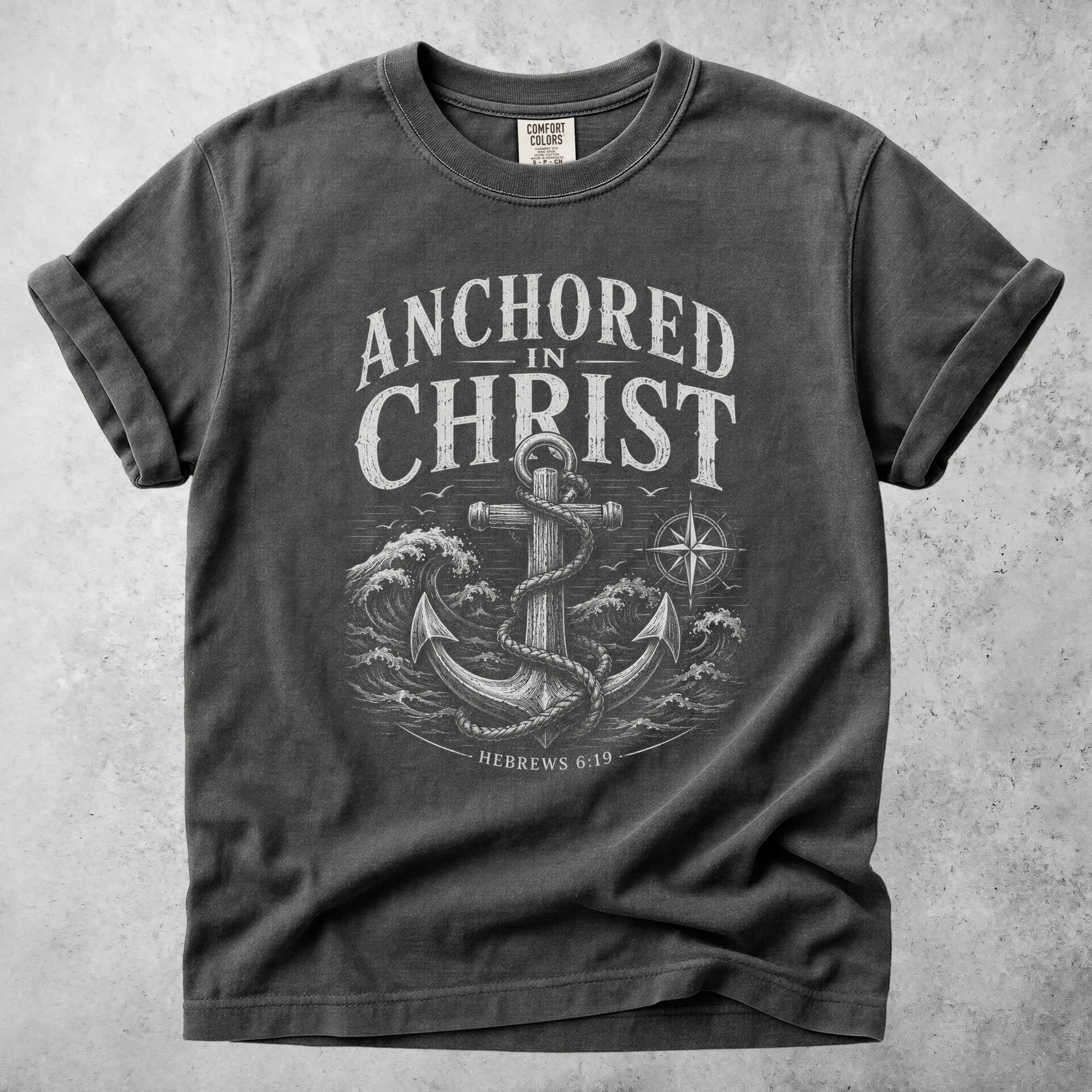Printify T-Shirt Pepper / S ANCHORED in CHRIST Hebrews 6:19