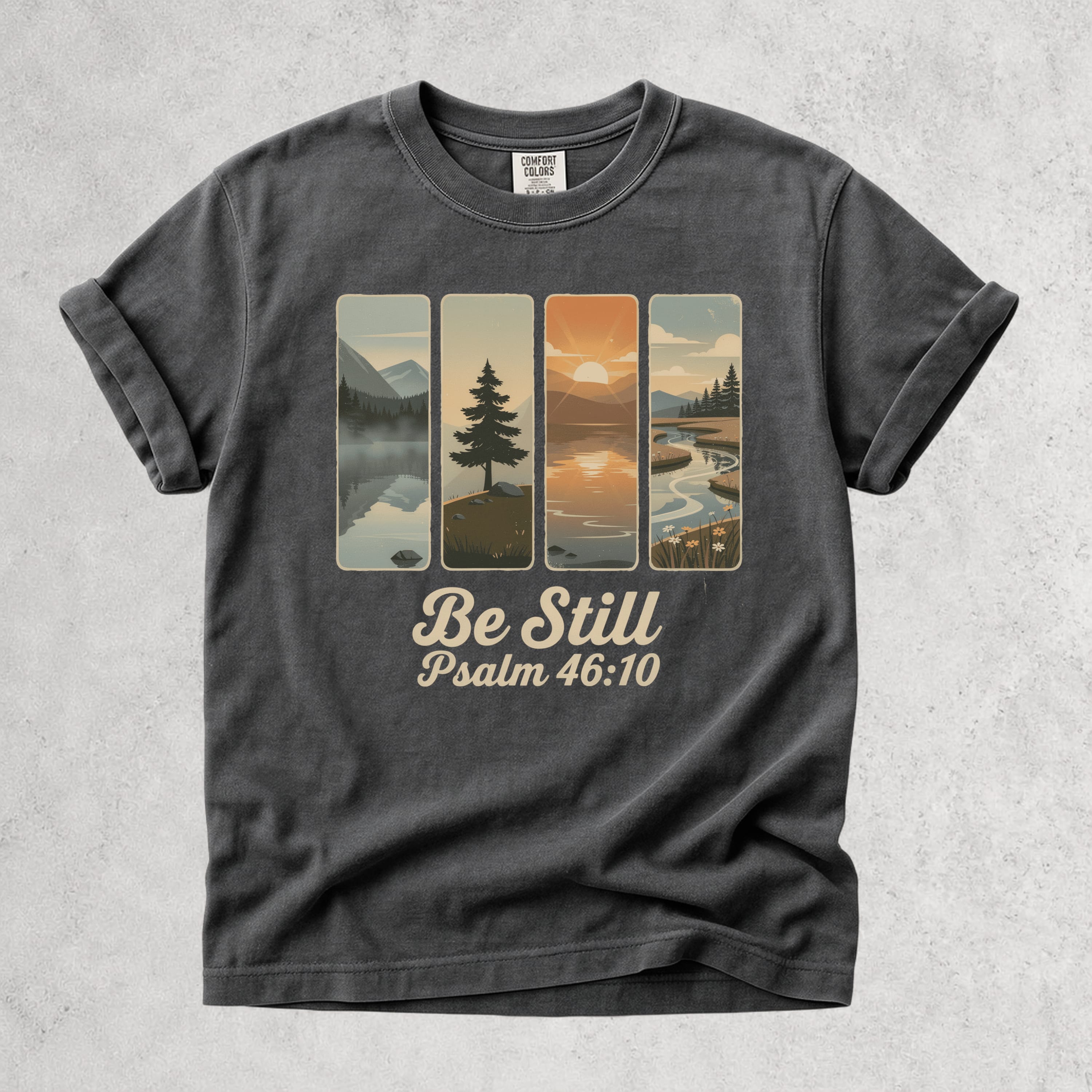 Printify T-Shirt Pepper / S Be Still Scenic Nature Tee - Psalm 46:10