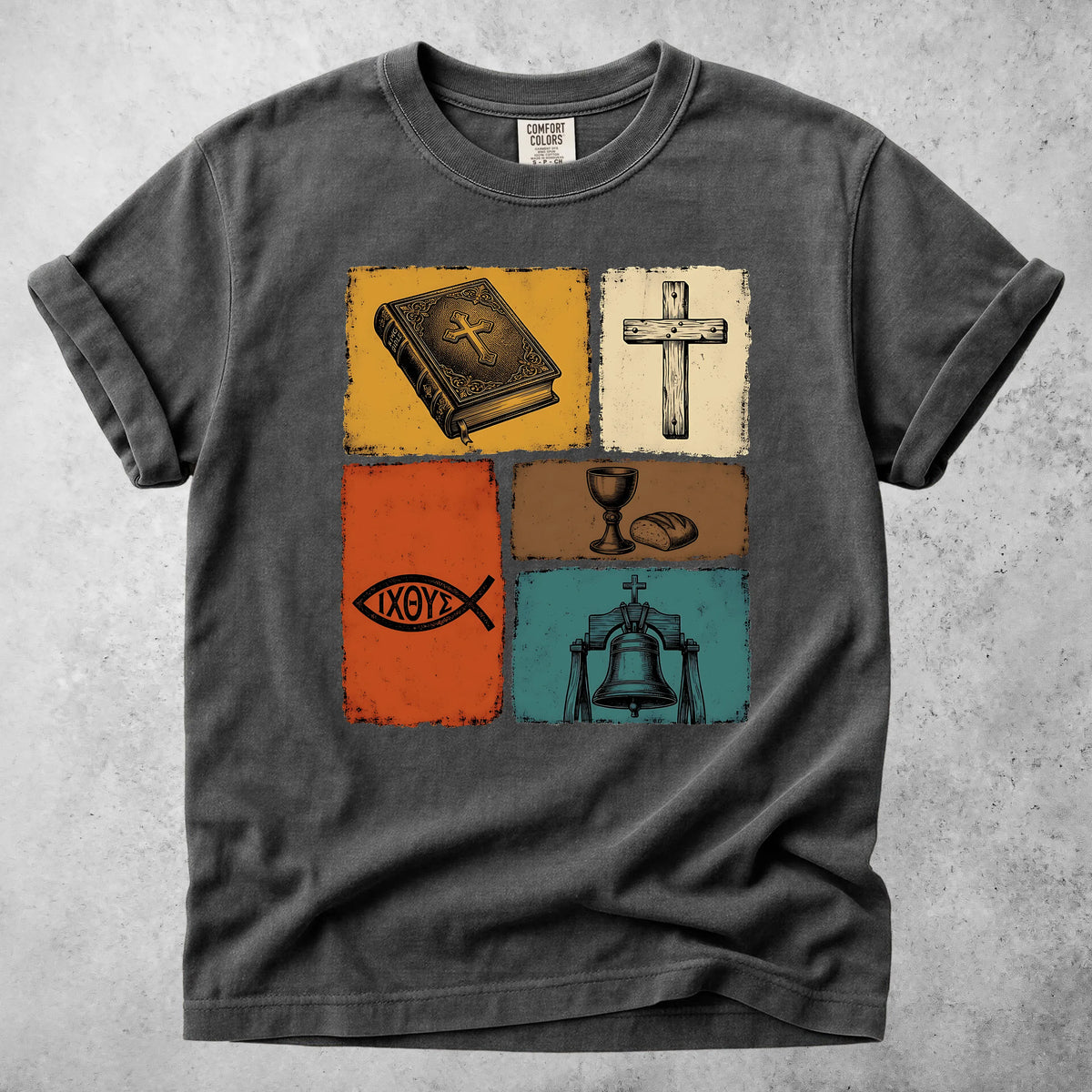 Printify T-Shirt Pepper / S Christian Faith Symbols Vintage T-Shirt