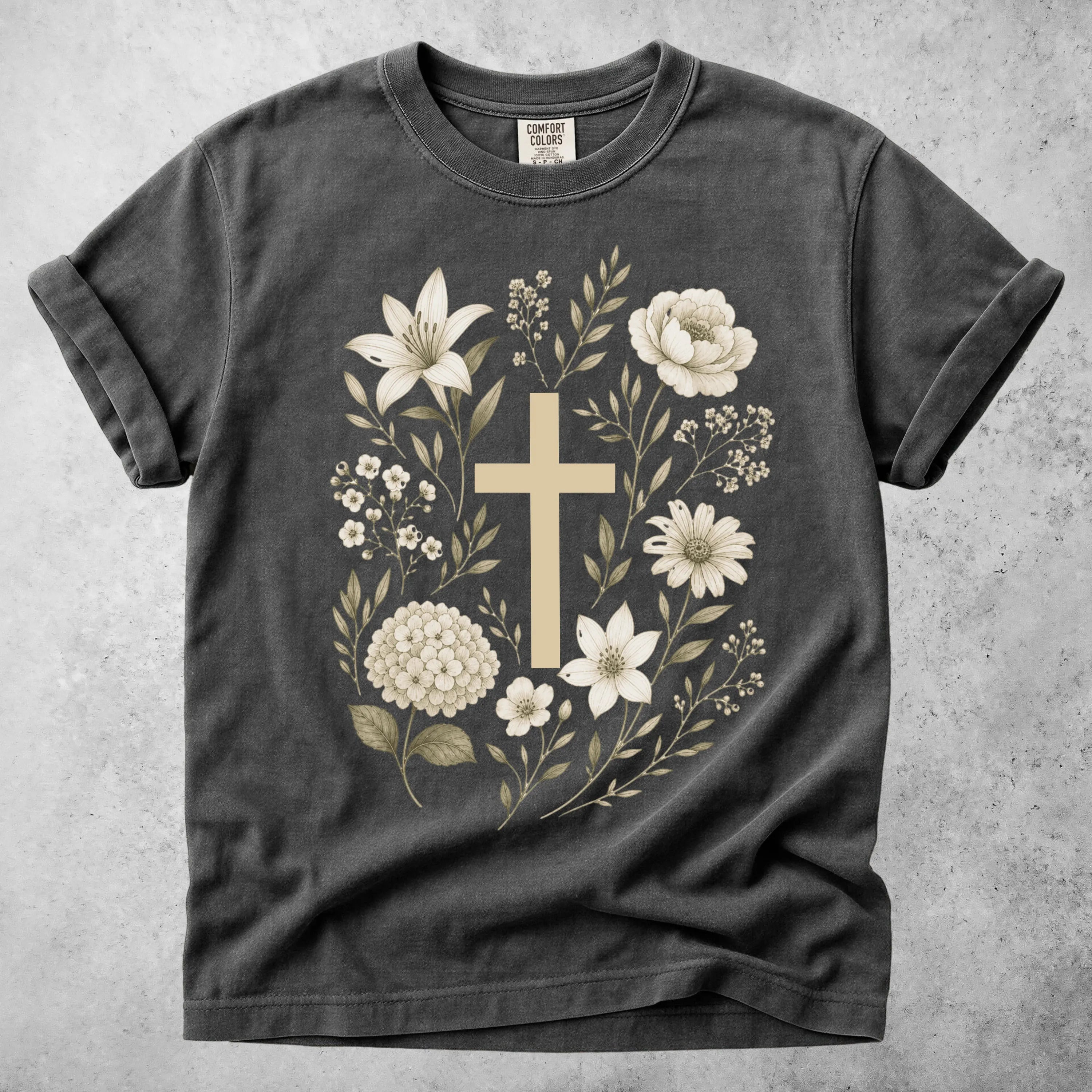 Printify T-Shirt Pepper / S Floral Cross Botanical Flowers