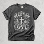Printify T-Shirt Pepper / S He Restores Soul Christian Psalm 23:3
