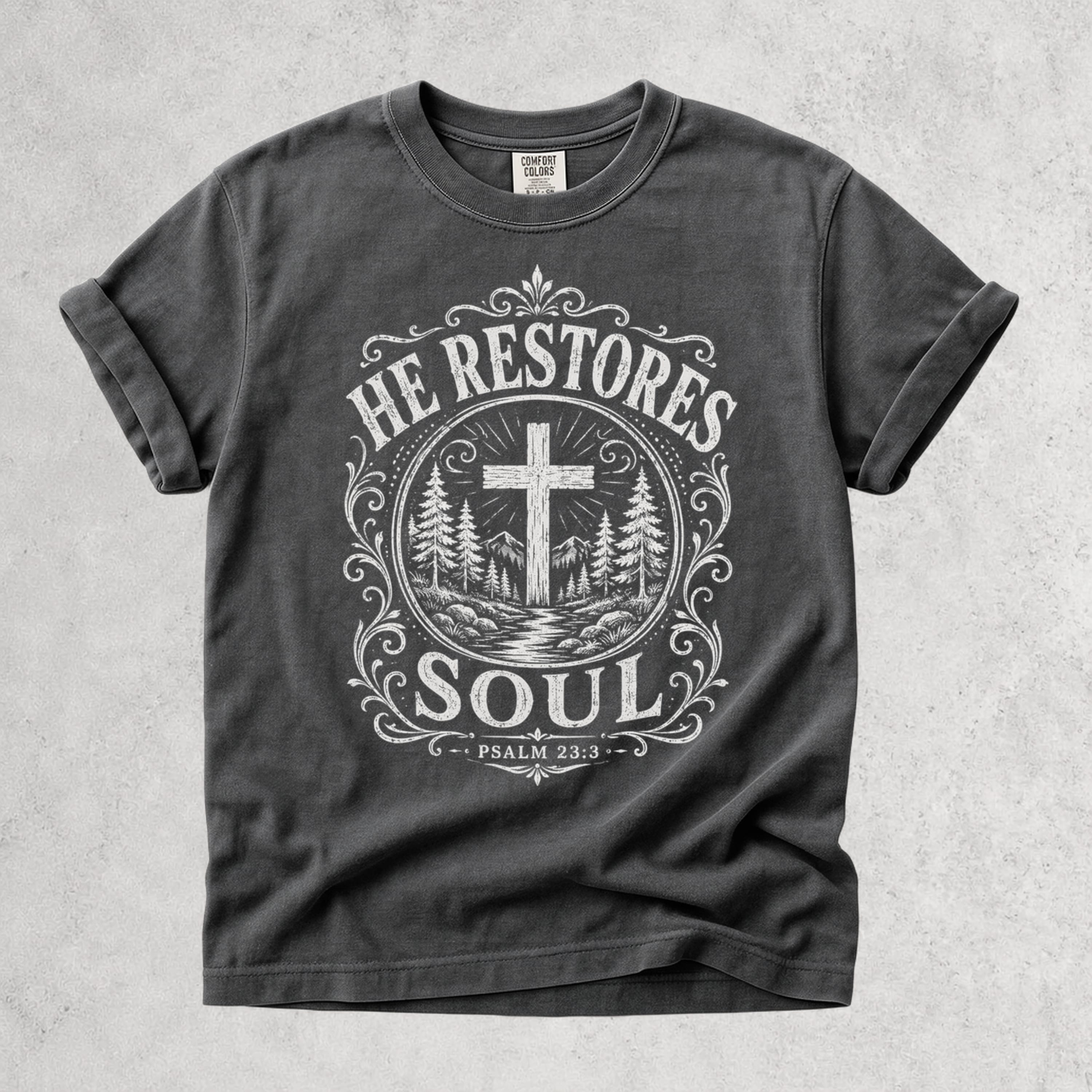 Printify T-Shirt Pepper / S He Restores Soul Christian Psalm 23:3