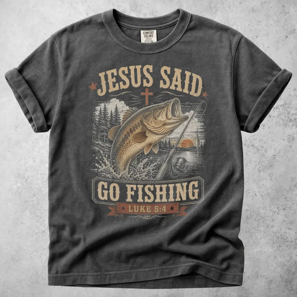Printify T-Shirt Pepper / S Jesus Said Go Fishing T-Shirt
