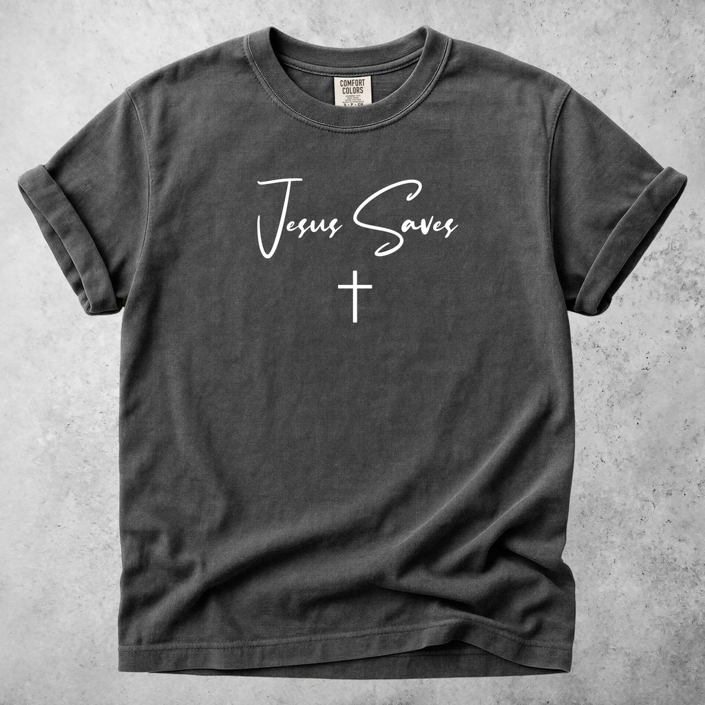 Printify T-Shirt Pepper / S Jesus Saves - Minimal Cross Faith