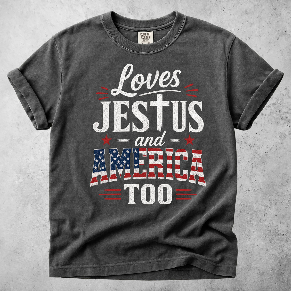Printify T-Shirt Pepper / S Loves JESTUS and AMERICA TOO
