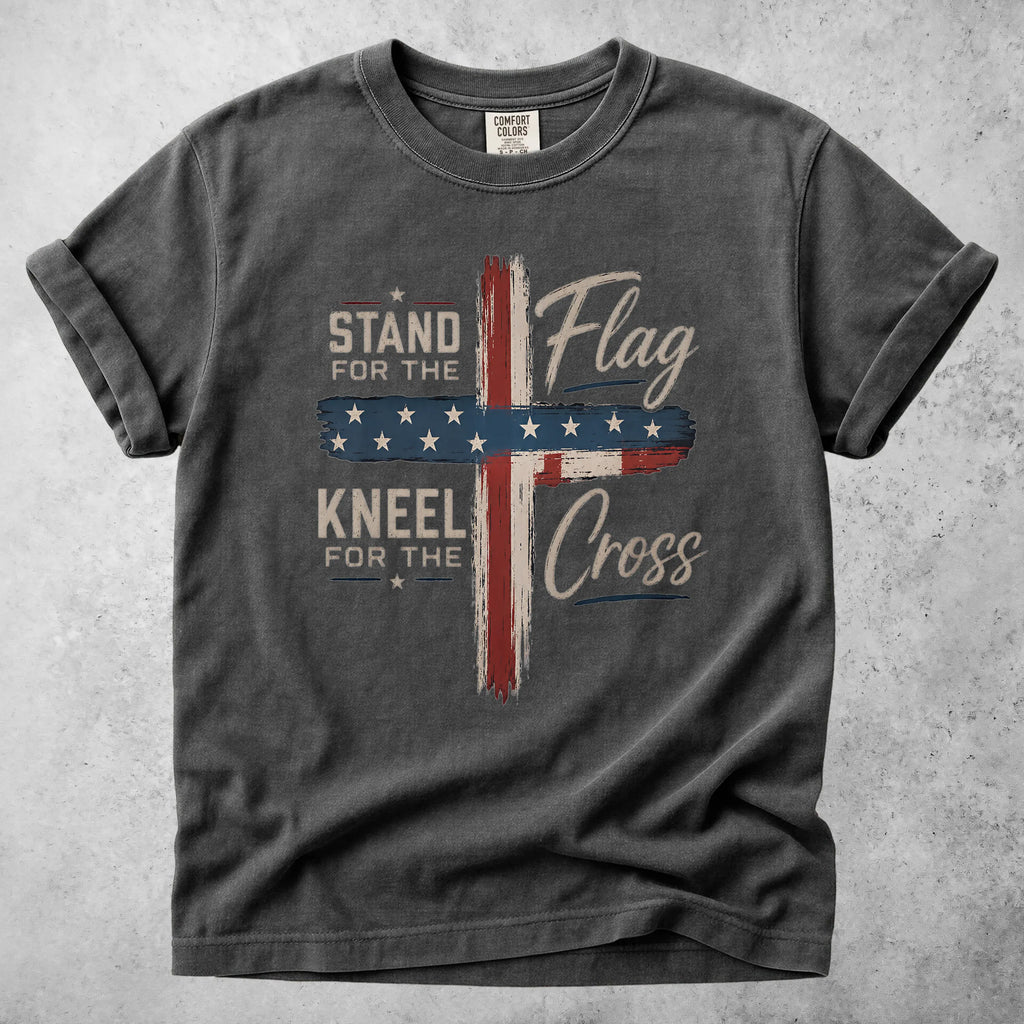 Printify T-Shirt Pepper / S STAND FOR THE Flag KNEEL FOR THE Cross - T-Shirt
