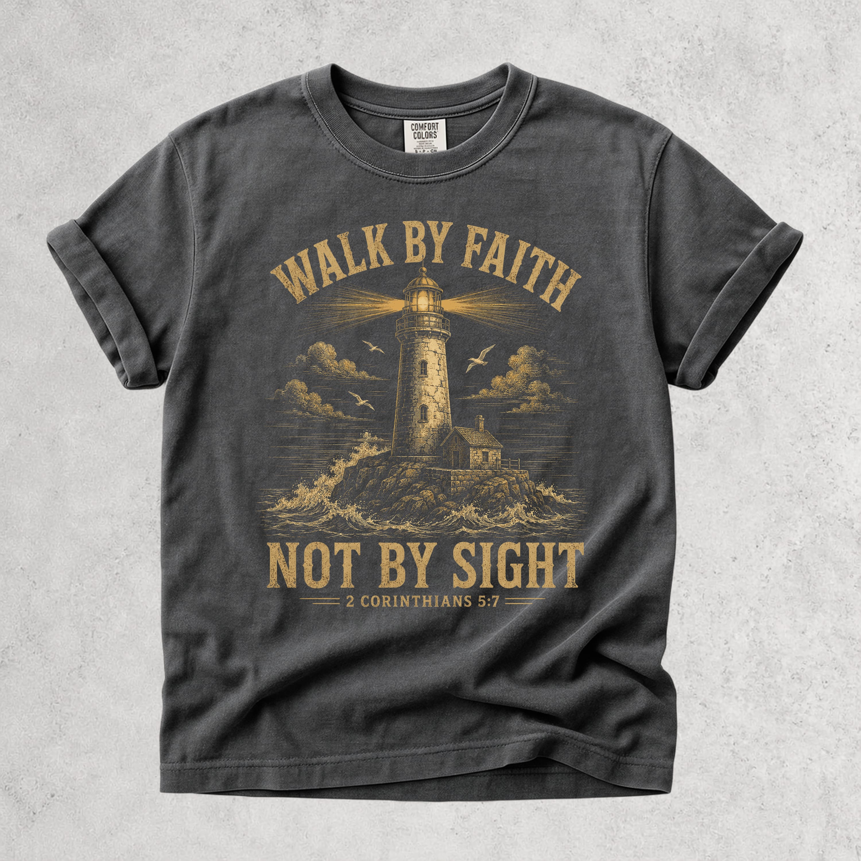 Printify T-Shirt Pepper / S Walk By Faith Lighthouse