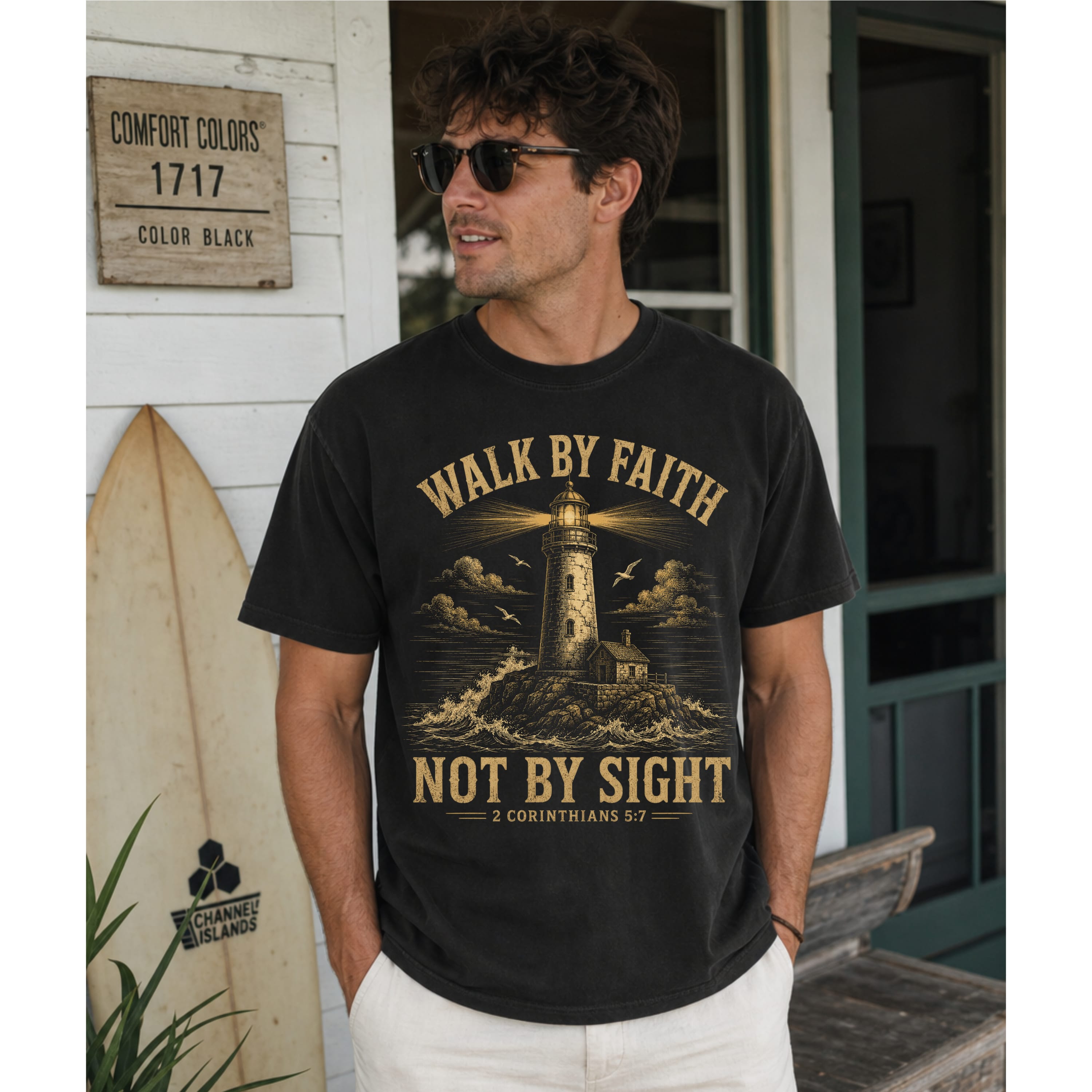 Printify T-Shirt Walk By Faith Lighthouse