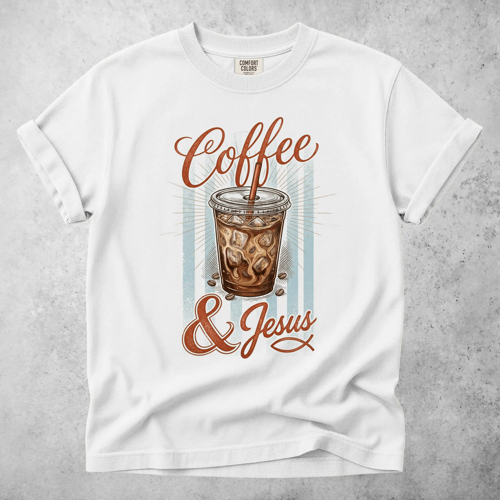 Printify T-Shirt White / S coffee and jesus coffee lover faith (1) T-Shirt