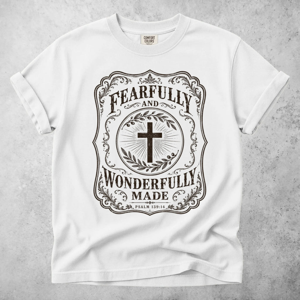 Printify T-Shirt White / S Fearfully and Wonderfully Made – Psalm 139:14 T-Shirt