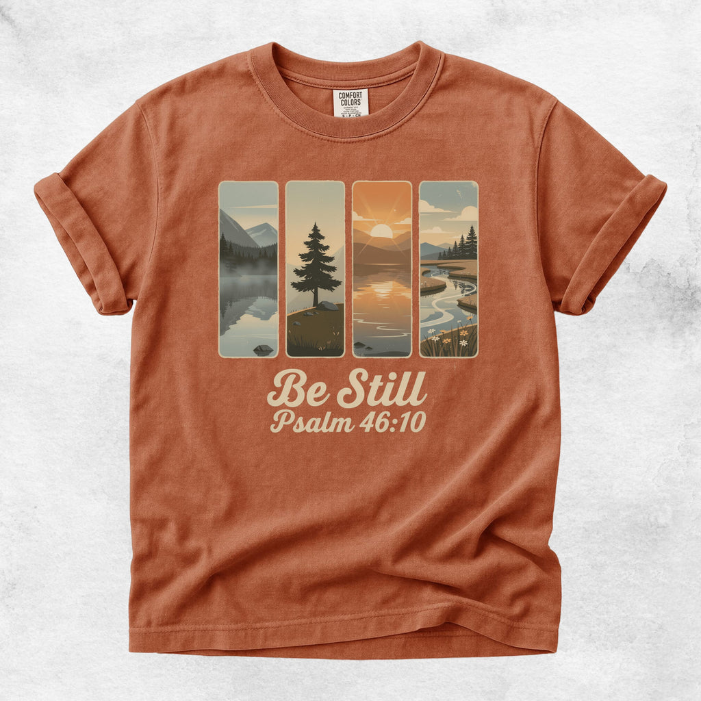 Printify T-Shirt Yam / S Be Still Scenic Nature Tee - Psalm 46:10