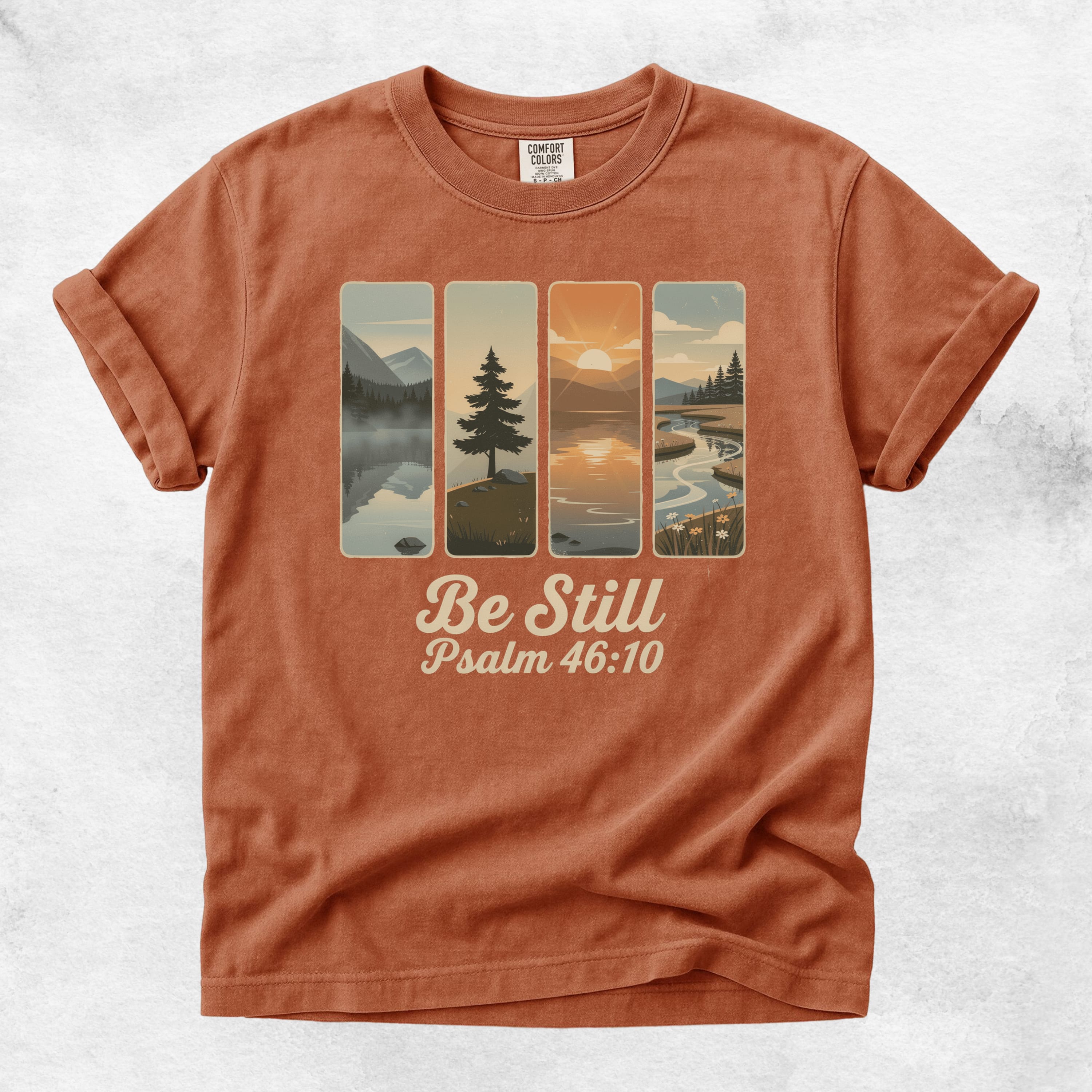 Printify T-Shirt Yam / S Be Still Scenic Nature Tee - Psalm 46:10