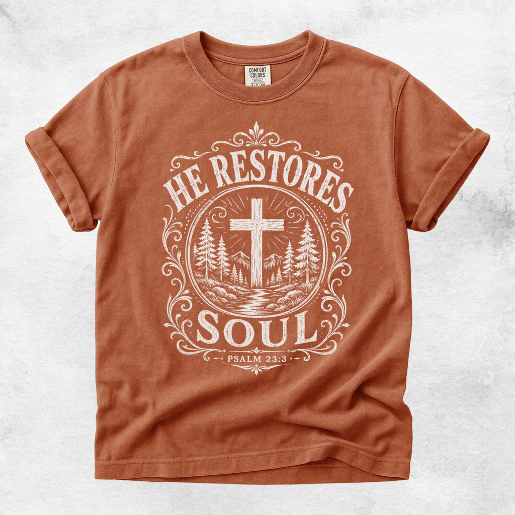 Printify T-Shirt Yam / S He Restores Soul Christian Psalm 23:3