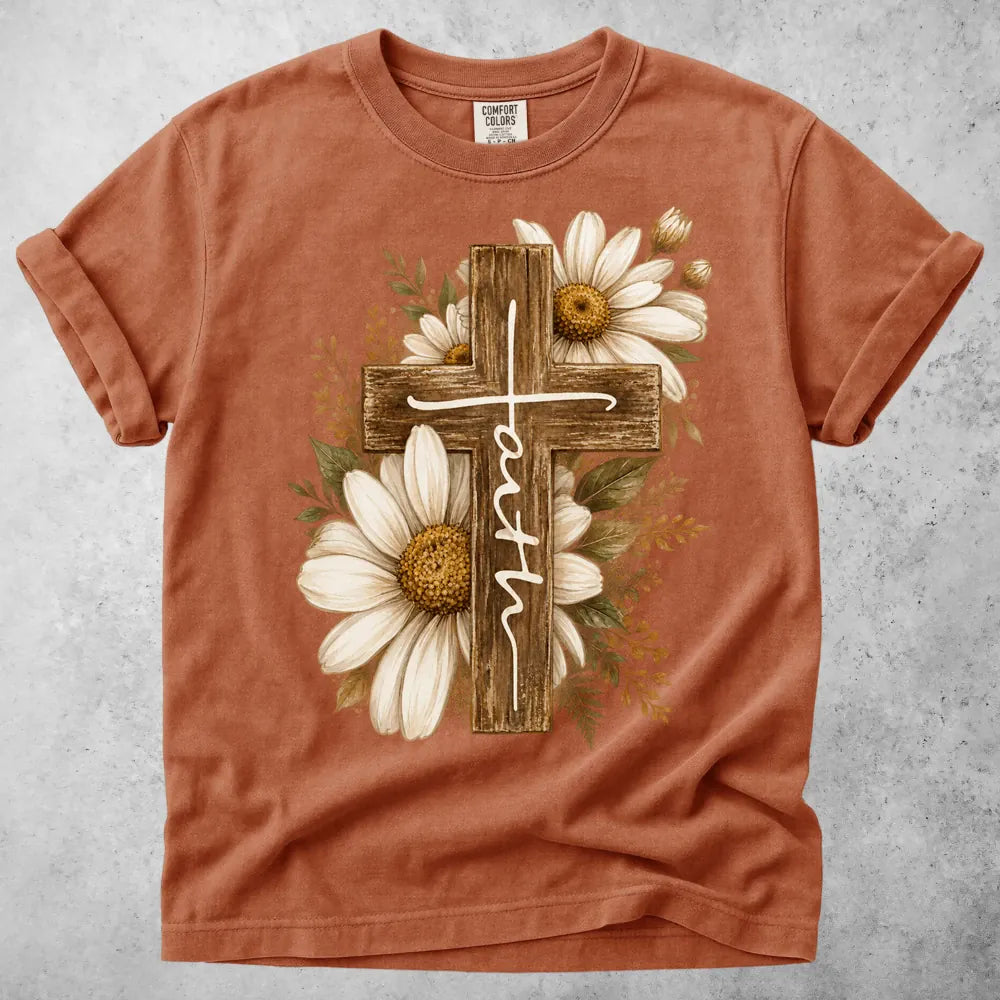 Printify T-Shirt Yam / S Wooden Cross Daisy T-Shirt